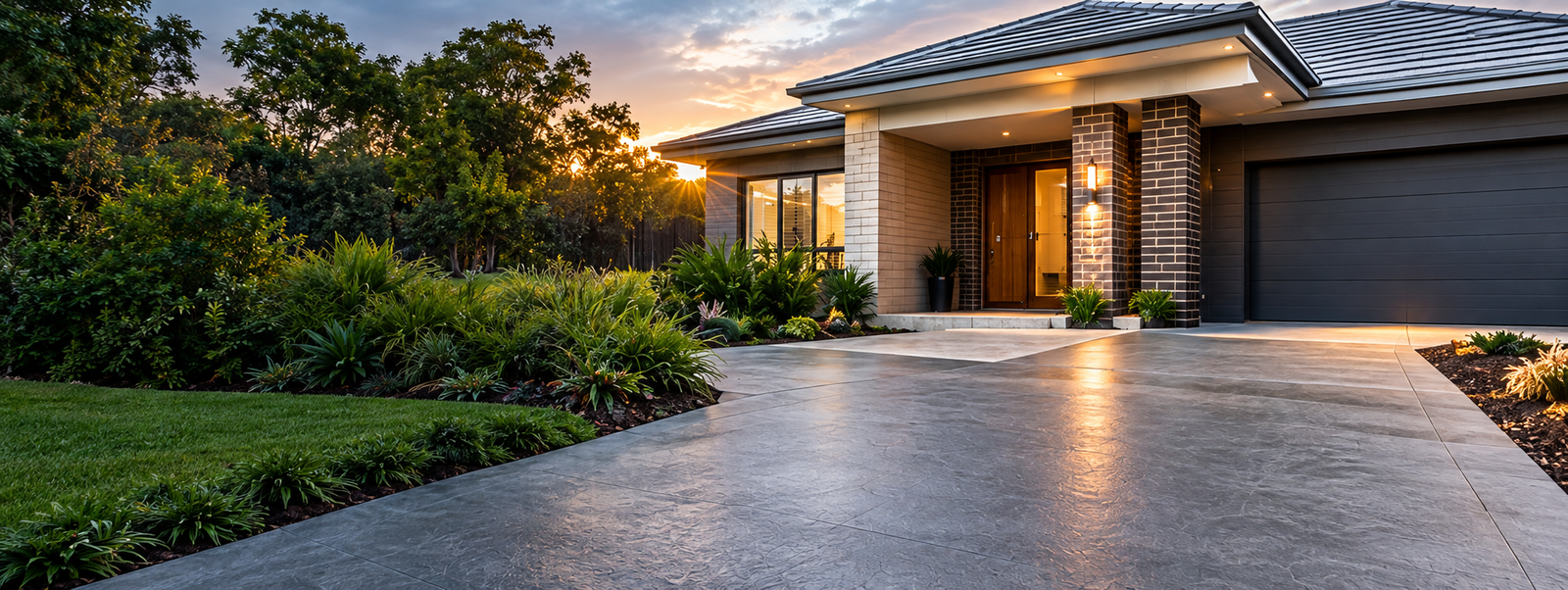 Modern home with luxury concrete driveway built by OC Concreting Services
